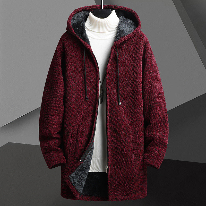 Men's Fleece-Lined Hooded Knit Cardigan