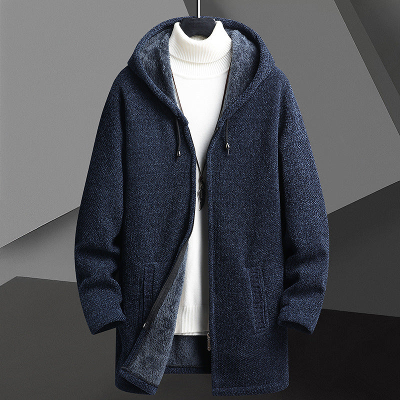 Men's Fleece-Lined Hooded Knit Cardigan
