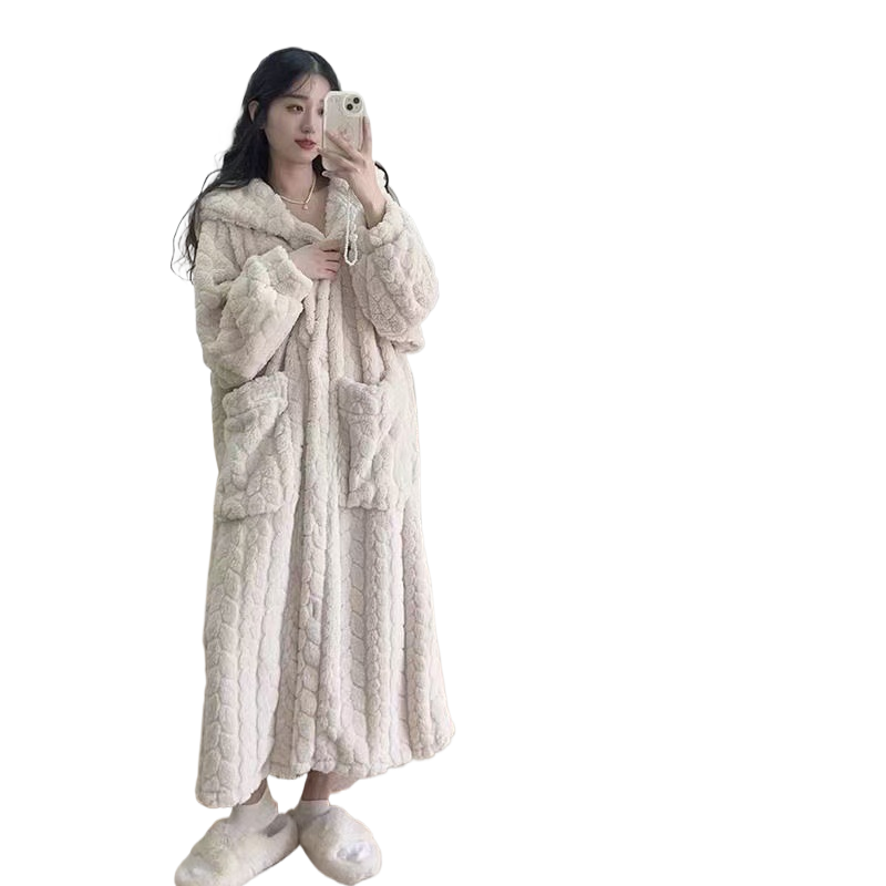 Hooded coral fleece pajamas