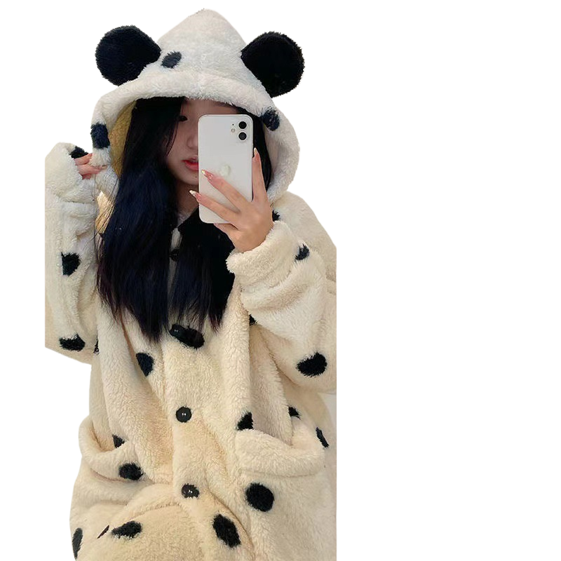 Hooded coral fleece pajamas