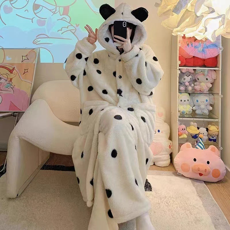 Hooded coral fleece pajamas