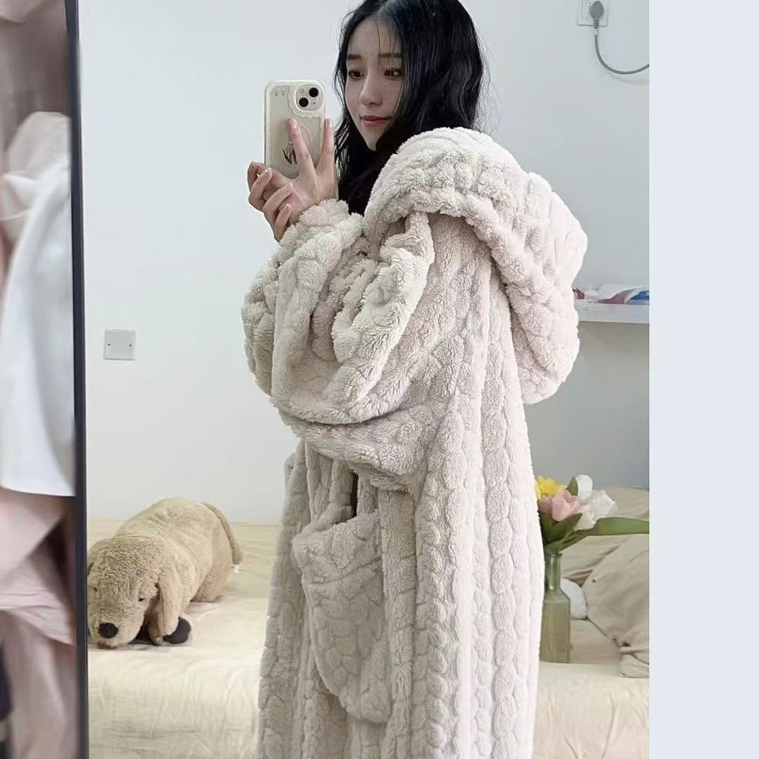 Hooded coral fleece pajamas