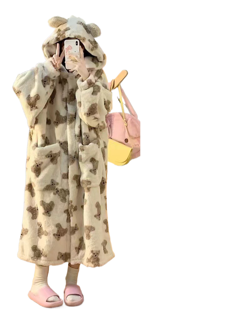 Hooded coral fleece pajamas