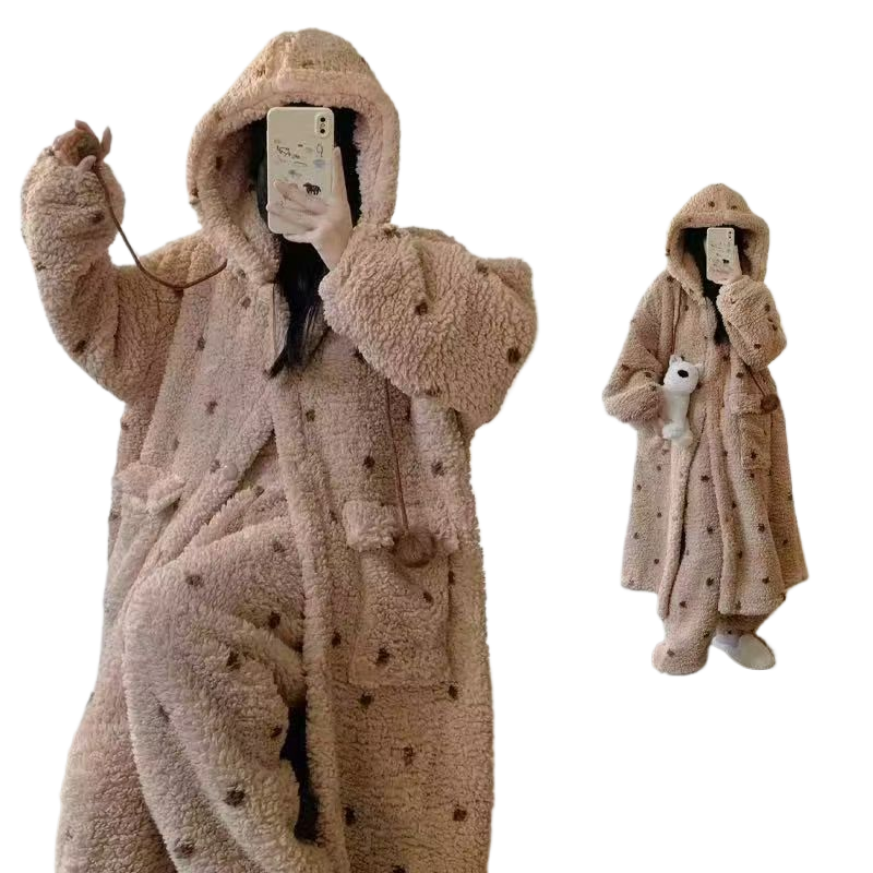 Hooded coral fleece pajamas