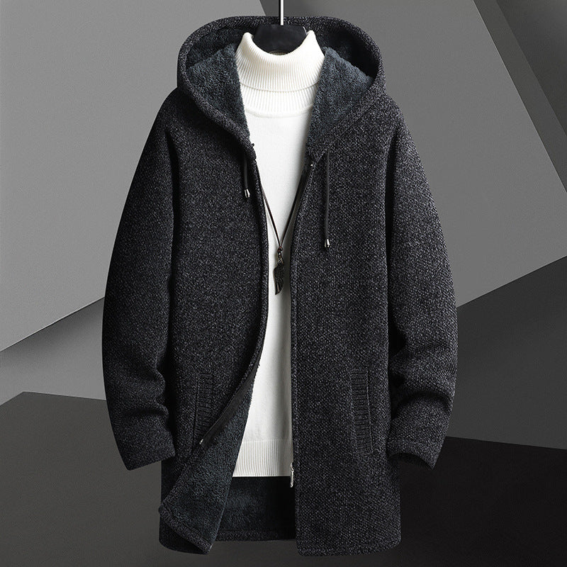 Men's Fleece-Lined Hooded Knit Cardigan