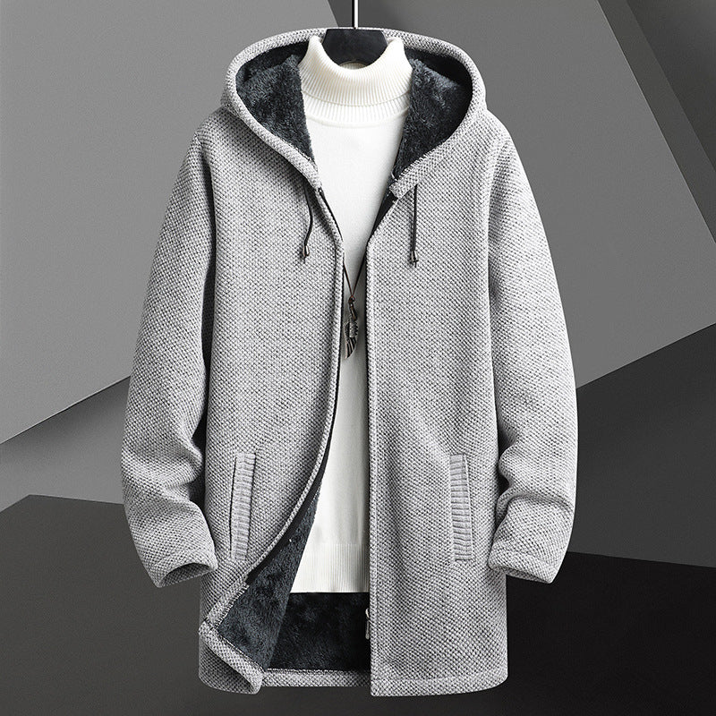 Men's Fleece-Lined Hooded Knit Cardigan