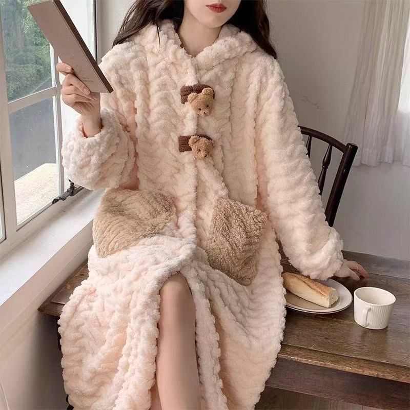 Hooded coral fleece pajamas