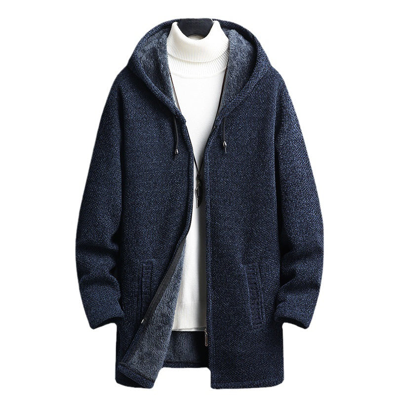Men's Fleece-Lined Hooded Knit Cardigan