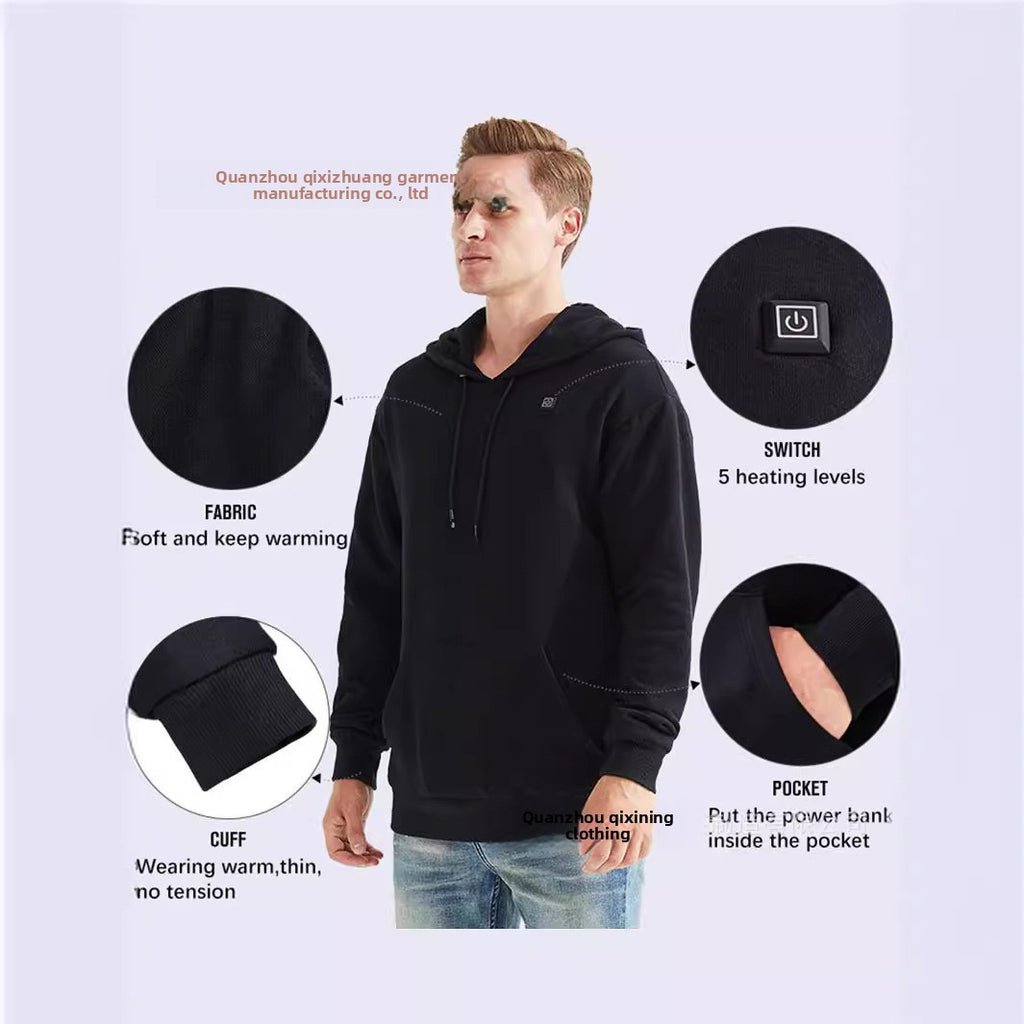 Men's USB Heated Hoodie Winter Warm Fleece Sweatshirt