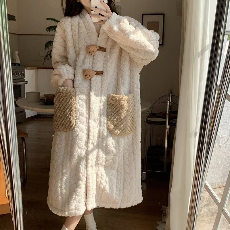 Hooded coral fleece pajamas