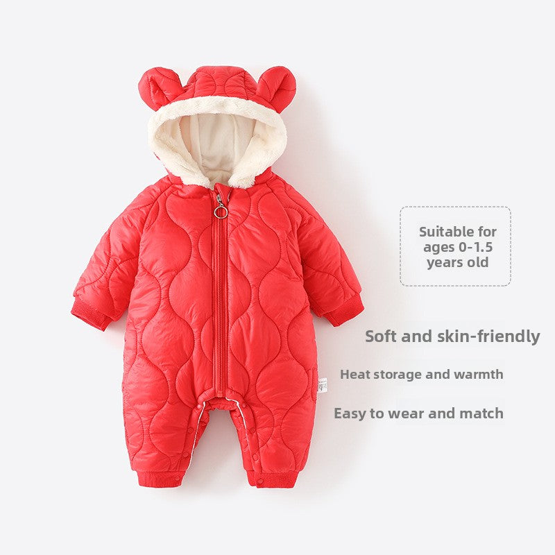 Baby Winter Fleece-Lined Hooded Jumpsuit