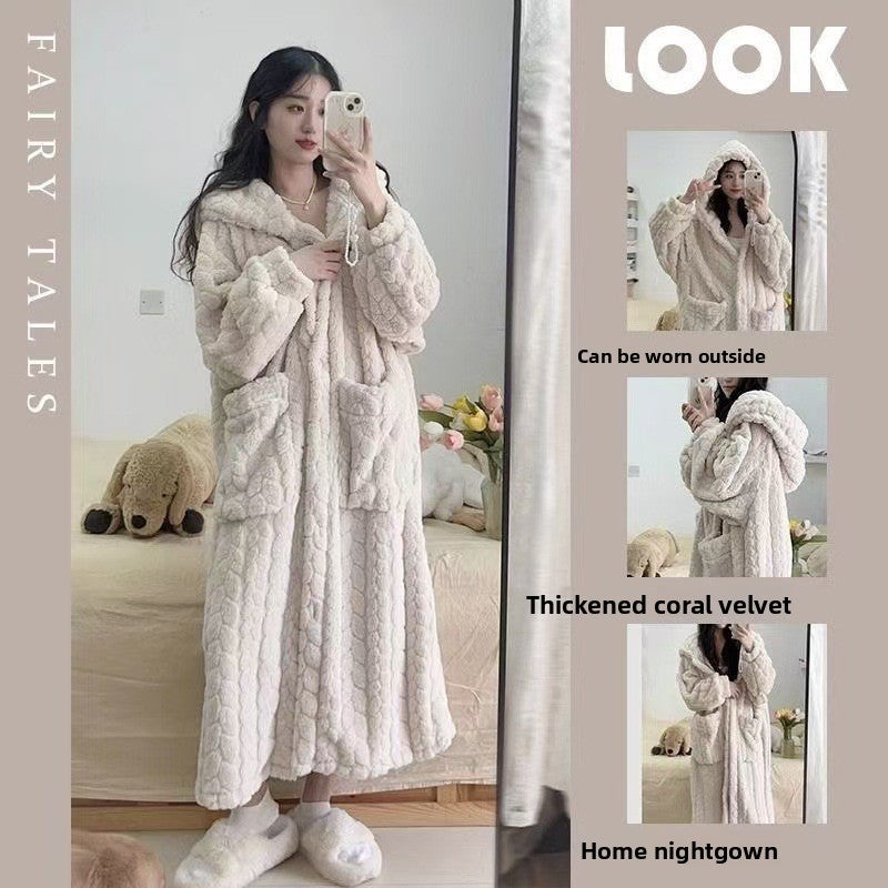 Hooded coral fleece pajamas