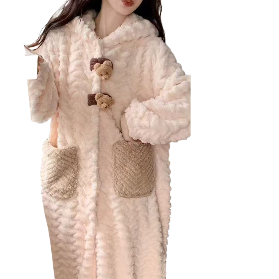 Hooded coral fleece pajamas