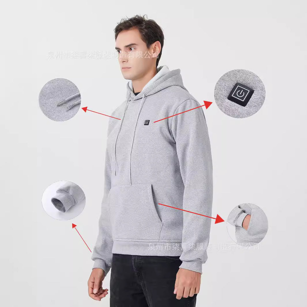 Men's USB Heated Hoodie Winter Warm Fleece Sweatshirt