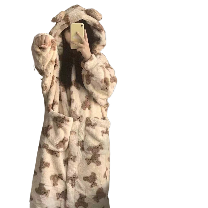 Hooded coral fleece pajamas